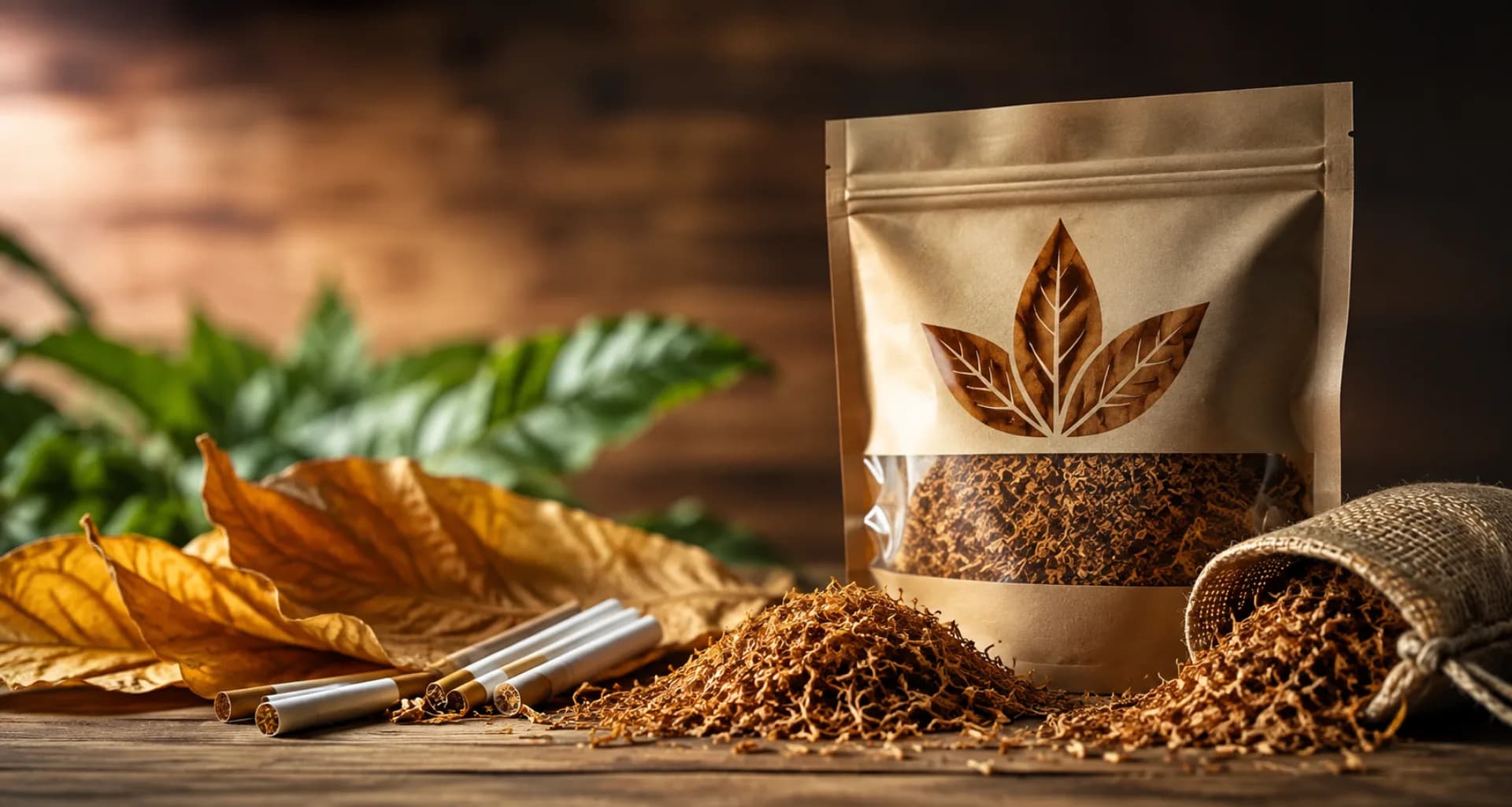 Pungă de tutun de 1 kg cu fermoar, lângă tutun tăiat firicel